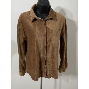 No Boundaries Women Small Blouse Button Down Velour Ribbed Long Sleeve